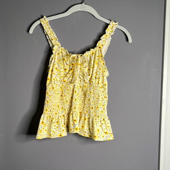 Derek Heart Yellow Sunflower Print Smocked Crop Top Size Medium - Picture 8 of 8